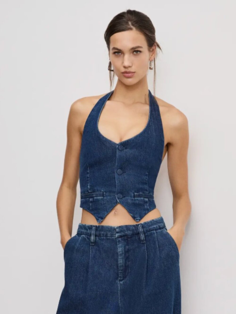 NWT Good American Denim Halter Vest Large, INDIGO724